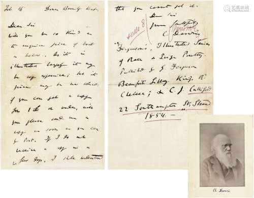1861年2月16日作 达尔文 有关购买禽鸟学书籍的亲笔信