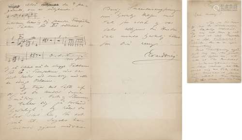 1881年作 格里格 带《兰德凯汀》乐谱的亲笔信