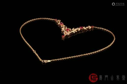 缅甸天然鸽血红红宝石豪华镶嵌18K金钻石花型项链（K18,附证书）