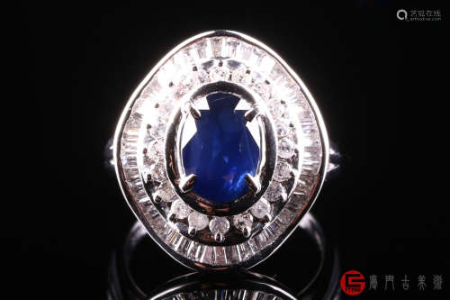 斯里兰卡顶级皇家蓝天然净透2.24克拉蓝宝石豪镶1.05克拉钻石铂金戒指（铂金 pt900，蓝宝石2.24克拉，钻石1.05克拉，附证书）