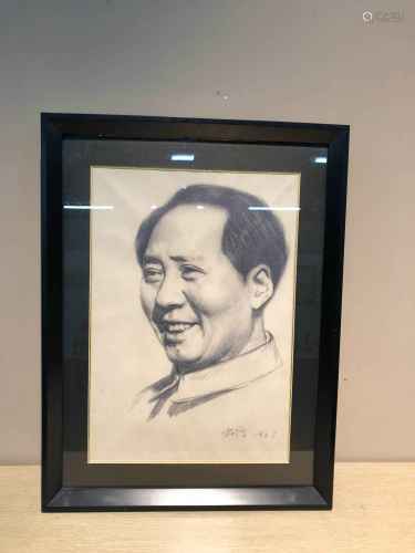 1967年.中央美院院长、中国美术协会主席、靳尚谊亲作毛主席画像