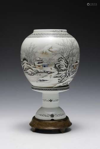 Chinese Lamp w/ Snowy Landscape, Early 20th C.