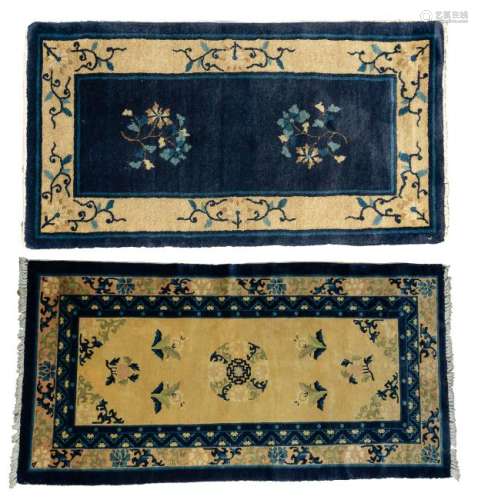 (2) Blue Wool Chinese Carpets, 19th-Early 20th C.