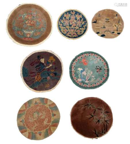 (7) Chinese Round Wool Rugs, 19th - Early 20th C.