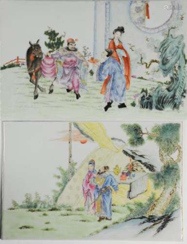 Set of 2 Chinese Famille Rose Plaques, Republic