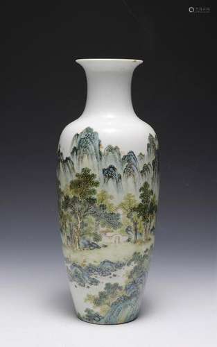 Famille Rose Landscape Vase, Wang Yeting