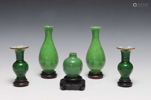 Group of 5 Chinese Green Glazed Vases, 18-19th C.