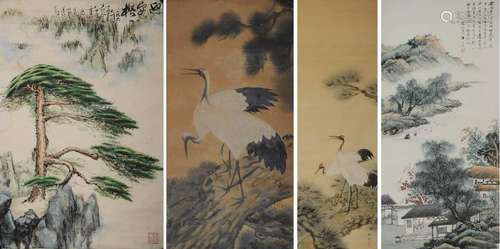 (4) Chinese Landscape & Pine Tree Paintings