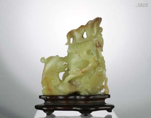 Yellow Jade Fish Dragon Vase, 18th Century