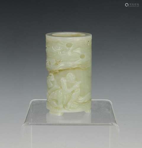 Chinese White Jade Luohan Brush Holder 18th-19th C