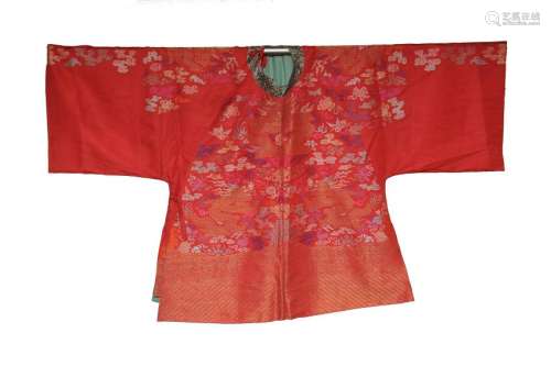 Chinese Red Ground Dragon Robe, 19th Century