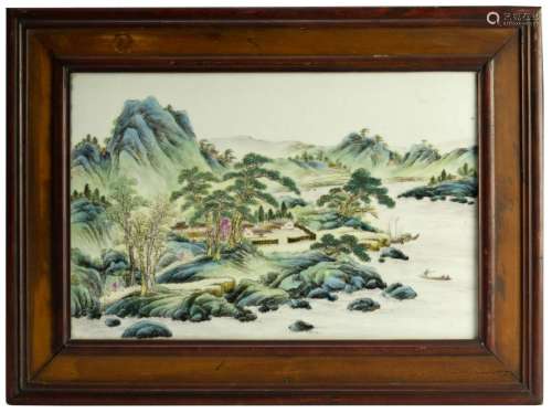 Chinese Landscape Plaque w/ Frame, Republic