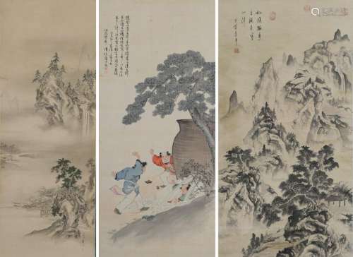 (3) Chinese Landscape Scroll Paintings