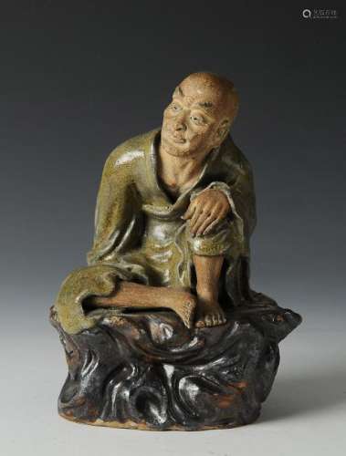 Shiwan Statue of Seated Luohan, 19th Century