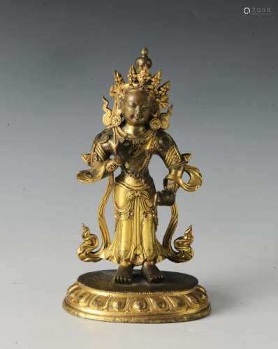 Gilt Bronze Standing Buddha, 18th Century