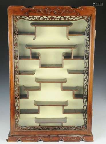 Carved Rosewood Wall Display Case