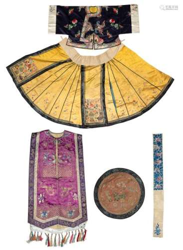 (5) Embroidered Chinese Silk Clothes 19th Century