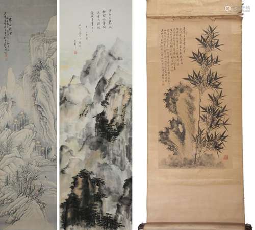 (3) Chinese Paintings of Bamboo & Landscapes