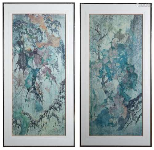 Pair of Chinese Abstract Prints, Pang Tseng Ying