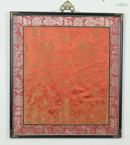 Chinese Golden Dragon Silk Panel, 19th Century