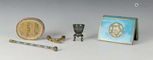 (3) Sets of Chinese Jade & Silver, 19th Century