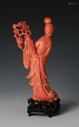 Chinese Coral Carving of a Lady, 19th Century