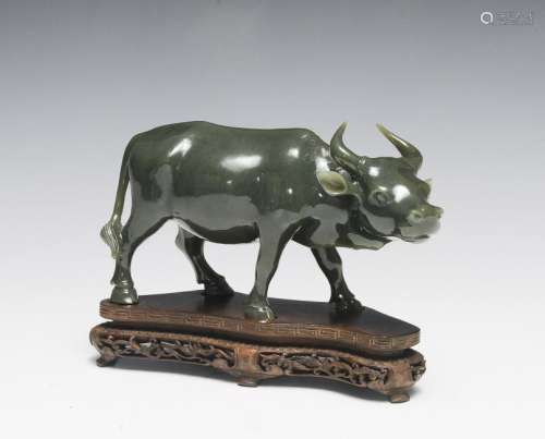 Chinese Green Jade Cow Figure, 19th Century