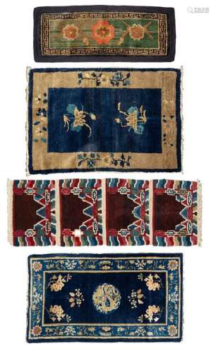 4 Rectangular Chinese Wool Rugs, 19th -20th C.