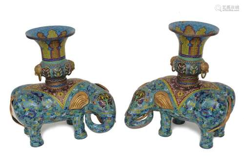 Pair of Cloisonne Elephants, Late 19th - 20th C