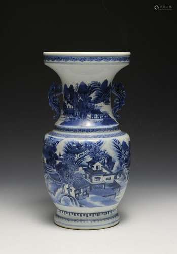 Chinese Wide-Mouthed Blue & White Vase, 18-19th C.