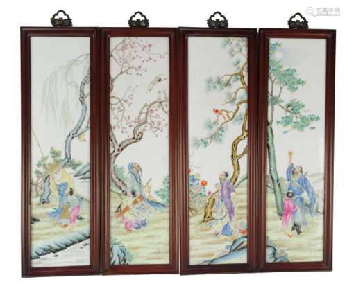 Chinese Set of Famille Rose Plaques of 4 Seasons