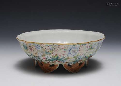 Chinese Millefleur Famille Rose Bowl, 19th C.