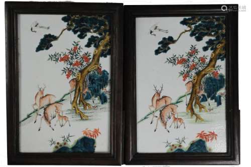 Pair of Chinese Famille Rose Plaques, 19th C.