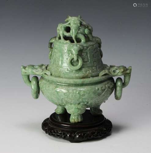 Chinese Jadeite Incense Burner, 19th Century