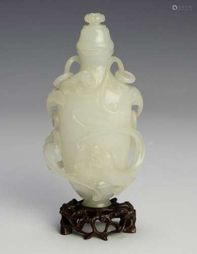 White Jade Dragon Bottle w/ Lid, 18th-19th C.