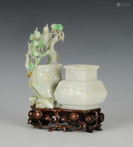 Chinese Jadeite Conjoined Vase, Early 20th Century