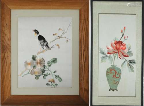 (2) Chinese Xiang Needleworks of Flowers