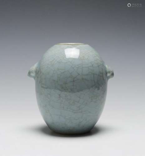 Chinese Pale Blue Ge-Glazed Vase w/ Lions, 19th C.