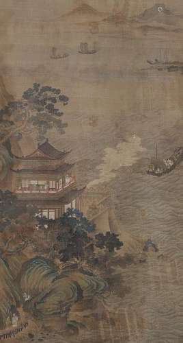 Landscape Attributed to Qiu Ying, In Wooden Box