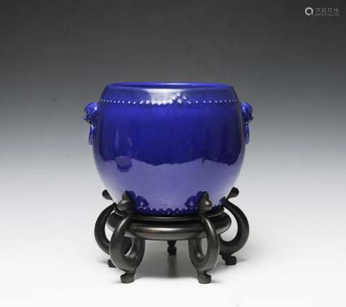 Chinese Blue Glazed Drum Vase, 18th Century