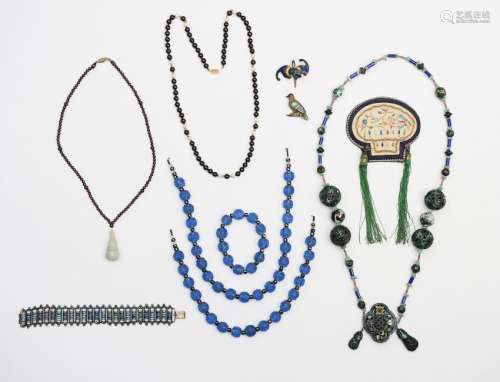 (10) Chinese Necklaces, Pins & Mirror 19 - 20th C.