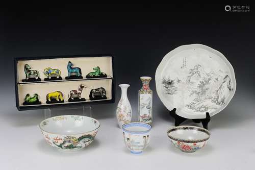 (14) Chinese Porcelain Bowls, Vases & Figurines