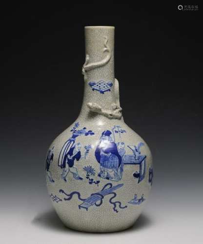 Chinese Ge Glaze Blue & White Vase, 19th C.