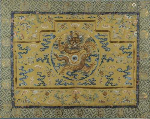 Chinese Embroidered Silk Dragon Panel, 18th C