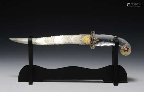 Crystal Hilt Damascus Steel Knife, 18th - 19th C