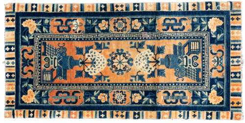 Red & Blue Wool Chinese Rug, 19th Century