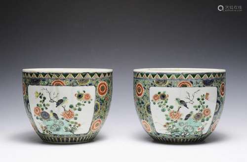 Pair of Chinese Wucai Jardinieres, Late 19th C