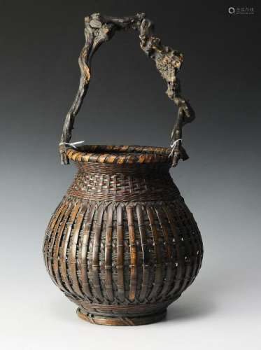 Japanese Basket w/ Root Handle, Late 19th C.