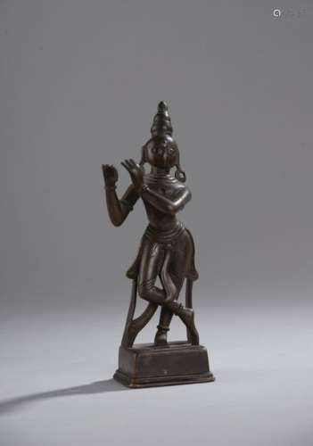 Statuette en bronze représentant Krishna Venugopal...