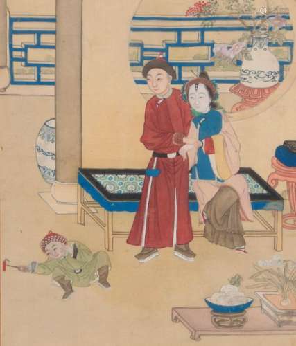 École chinoise du XIXe siècle. Scènes d'intérieur....